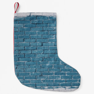 Petite Chaussette De Noël Briques de béton gris peintes en bleu