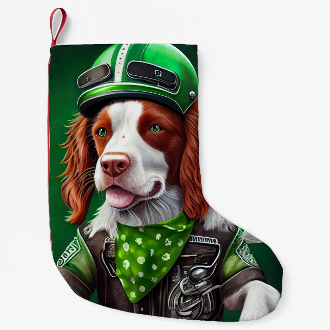 Petite Chaussette De Noël Brittany Spaniel conduite vélo St. Patrick's Day (Devant)