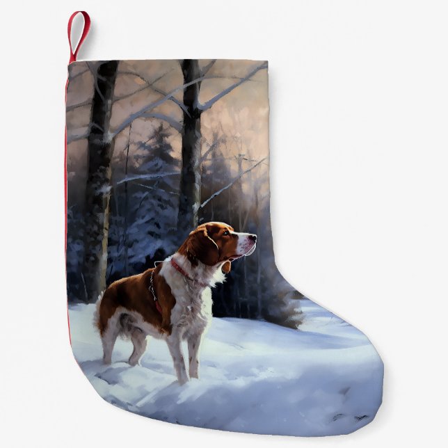 Petite Chaussette De Noël Brittany Spaniel Laissez Neige Noël (Devant)