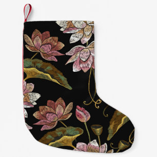 Petite Chaussette De Noël Broderie Lotus Fleurs Motif sans couture