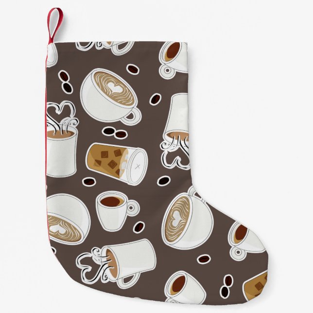 Petite Chaussette De Noël Brun de motif d'amant de café (Devant)