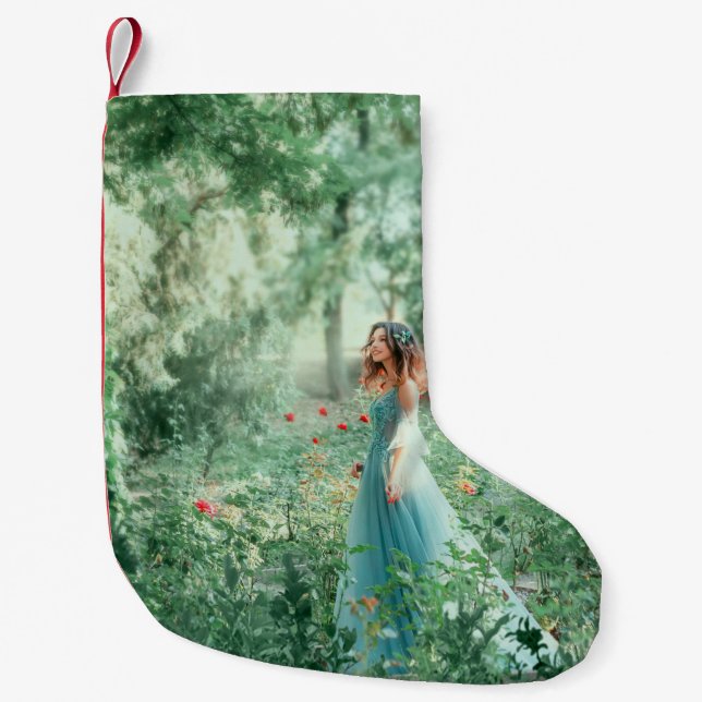 Petite Chaussette De Noël Brunette Princess : Aquarelle de la forêt de fées (Devant)