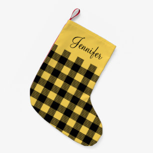Petite Chaussette De Noël Buffle Jaune Personnalisé Rustique Plaid