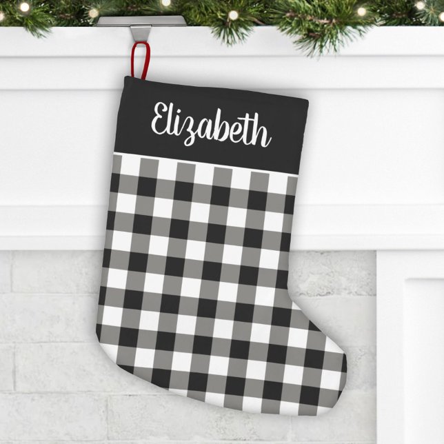 Petite Chaussette De Noël Buffle noir et blanc plaqué Nom personnalisé (Créateur téléchargé)