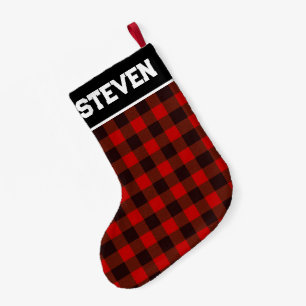 Petite Chaussette De Noël Buffle rouge et noir plaqué avec nom