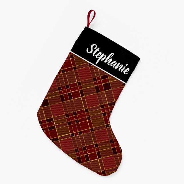 Petite Chaussette De Noël Buffle Rouge Noir Or Plaid Nom personnalisé (Devant (Accrochage))