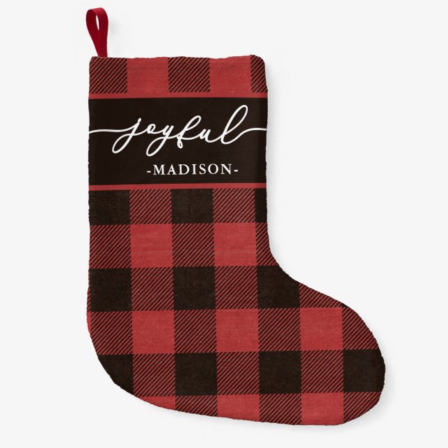 Petite Chaussette De Noël Buffle rouge plaqué avec Joyeux Script Noël (Devant)