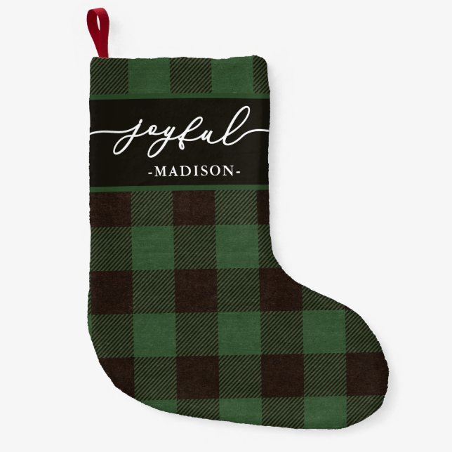 Petite Chaussette De Noël Buffle vert Plaid avec Joyeux Script Noël (Devant)