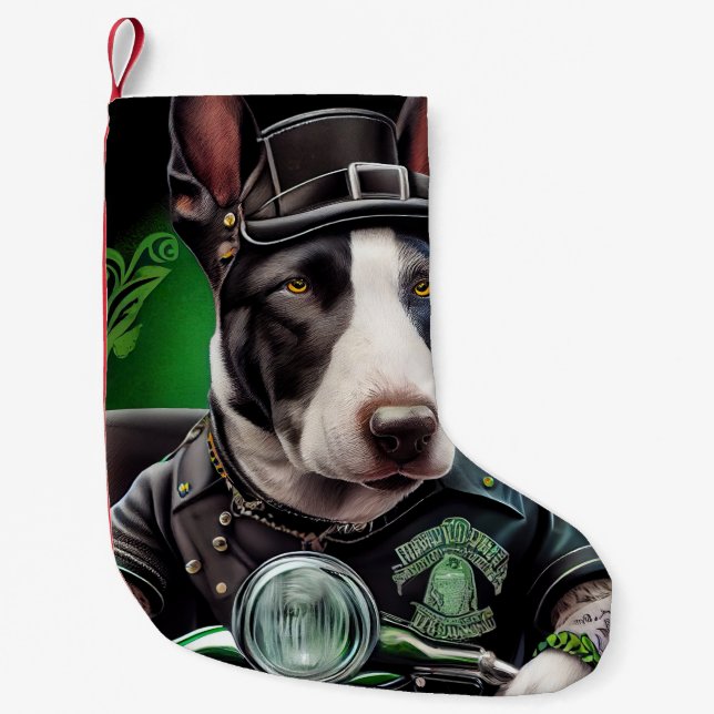 Petite Chaussette De Noël Bull Terrier Chien Conduite Vélo St. Patrick's Day (Devant)