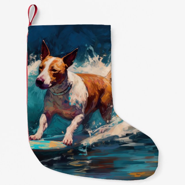 Petite Chaussette De Noël Bull Terrier Plage Surf Peinture (Devant)