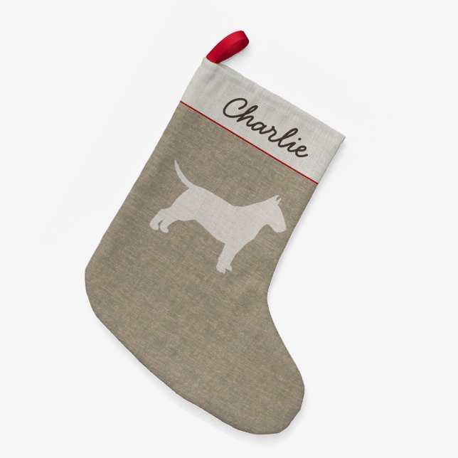 Petite Chaussette De Noël Bull Terrier Silhouette Cute Amoureux des chiens H (Devant (Accrochage))