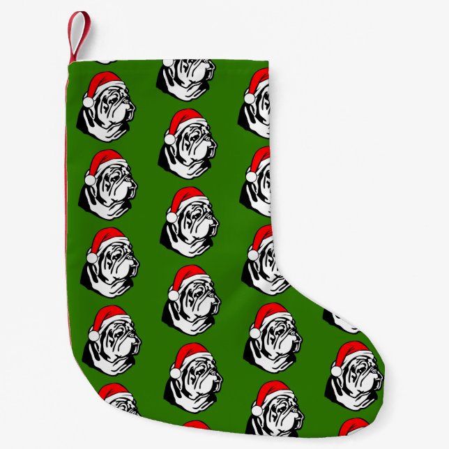 Petite Chaussette De Noël Bulldog avec le chapeau de Noël (Devant)