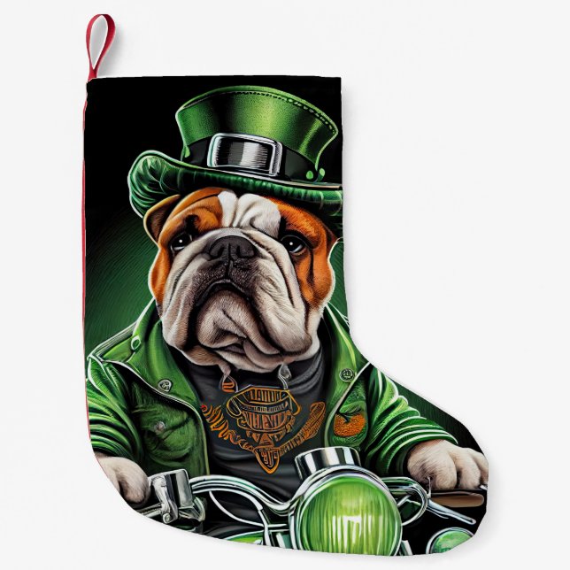 Petite Chaussette De Noël Bulldog Driving Bike St. Patrick's Day (Devant)