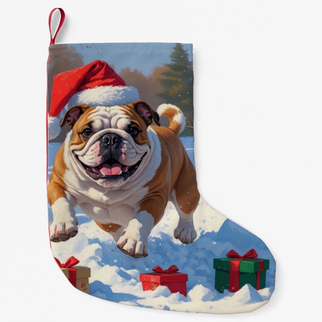 Petite Chaussette De Noël Bulldog Noël Festival scène de neige (Devant)