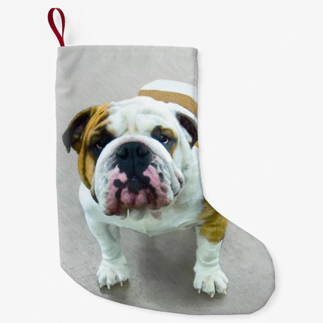 Petite Chaussette De Noël Bulldog Painting - Joli art original chien (Devant)