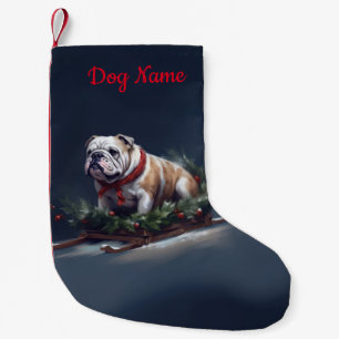 Petite Chaussette De Noël Bulldog personnalisé Noël neige hiver