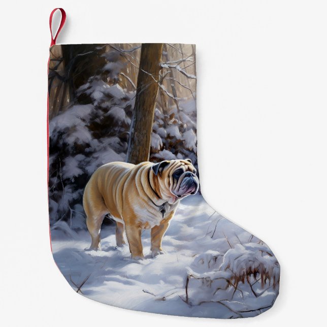 Petite Chaussette De Noël Bulldog Qu'Il Neige Noël Brossé (Devant)