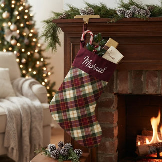 Petite Chaussette De Noël Burgundy & Green Christmas Plaid