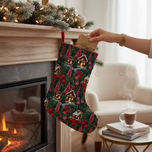 Petite Chaussette De Noël Cabine d'hiver Noël Floral Faux Broderie
