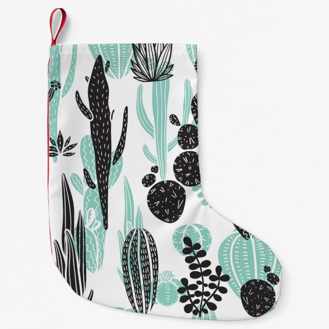 Petite Chaussette De Noël Cactus Dessinés À La Main : Doodle sans joint (Devant)