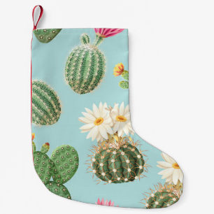 Petite Chaussette De Noël Cactus, fleurs roses : décor clair