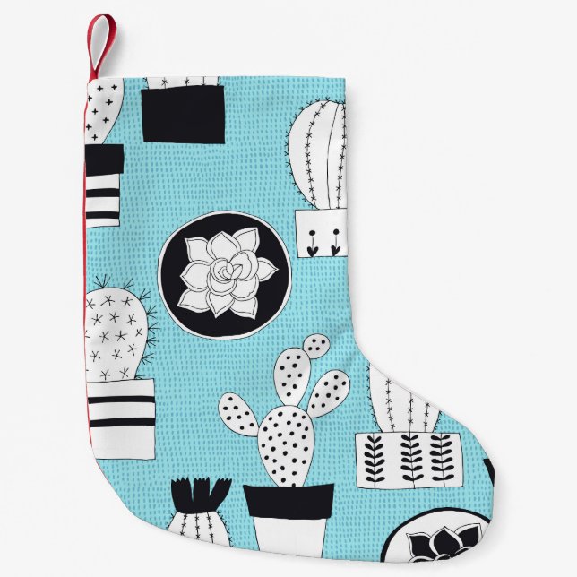 Petite Chaussette De Noël Cactus, succulent : dessin manuel sans couture. (Devant)