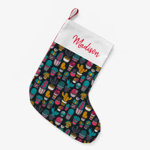 Petite Chaussette De Noël Cactus tiré par la main dans le motif de style de