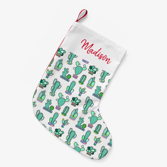 Petite Chaussette De Noël Cactus vert en bon état et motif succulent de (Devant (Accrochage))