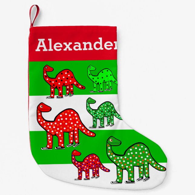 Petite Chaussette De Noël Cadeau personnalisé par bas de Noël de dinosaure (Devant)