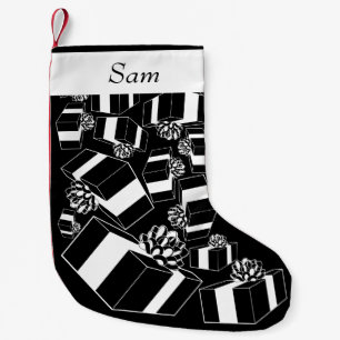 Petite Chaussette De Noël Cadeaux Personnalisés Nom Noir Blanc
