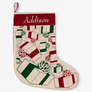 Petite Chaussette De Noël Cadeaux personnalisés rétro nom rouge vert