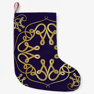 Petite Chaussette De Noël Cadre art déco or avec ornement sur fond bleu