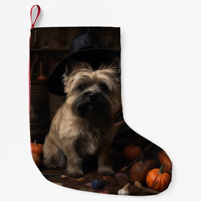 Petite Chaussette De Noël Cairn Terrier Citrouilles Halloween effroi (Devant)