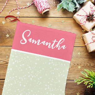 Petite Chaussette De Noël Calligraphie blanc mignon Script rose vert