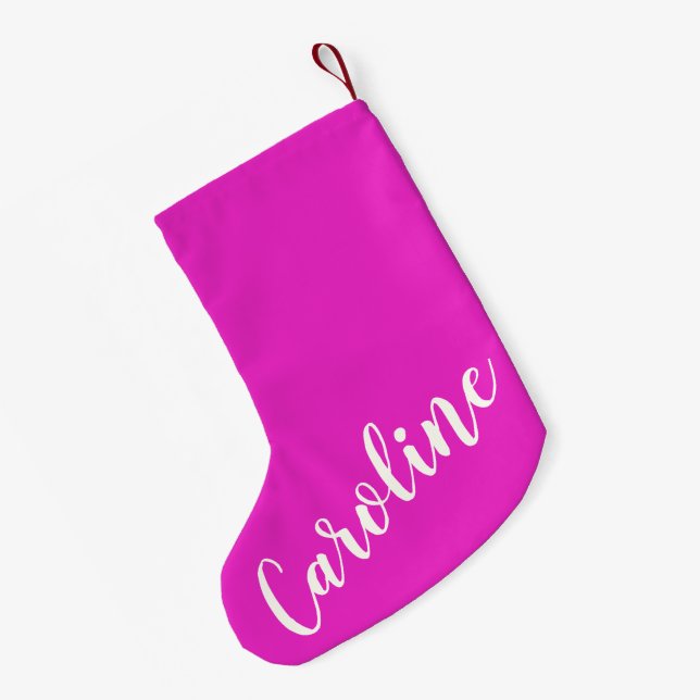 Petite Chaussette De Noël Calligraphie rose chaud tendance Nom personnalisé (Dos (Accrochage))