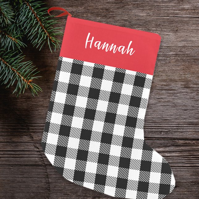 Petite Chaussette De Noël Calligraphie rustique mignonne Simple rouge Buffal (Christmas red and black buffalo check pattern stocking.
)