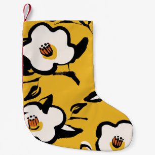 Petite Chaussette De Noël Camellia Jaune, vintage floral et mince.