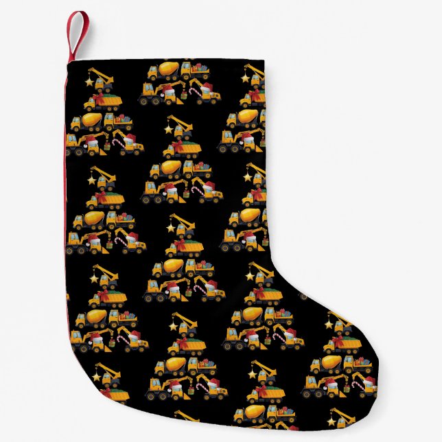 Petite Chaussette De Noël Camion de construction de pelle de Noël arbre (Devant)