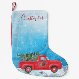 Petite Chaussette De Noël Camion rouge Vintage Monogramme Noël Stocker