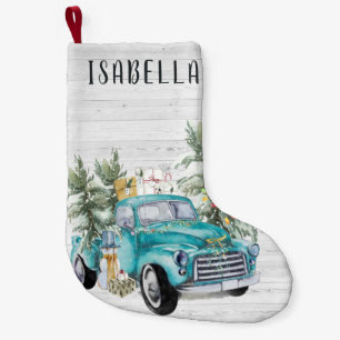Petite Chaussette De Noël Camionnette de Ferme Bleue Rustique Noël Monogra