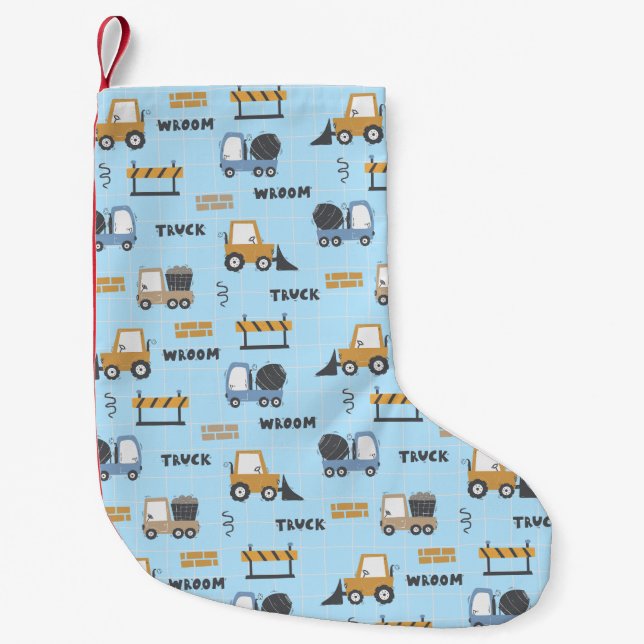 Petite Chaussette De Noël Camions de construction Motif bleu (Devant)