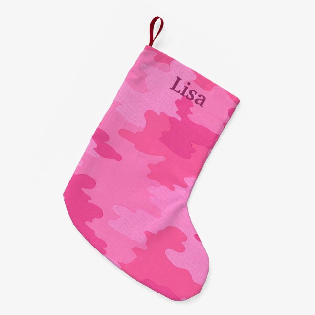 Petite Chaussette De Noël Camo rose chaud personnalisé - Stocking de Noël (Devant (Accrochage))