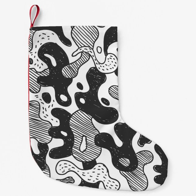 Petite Chaussette De Noël camouflage abstrait style doodé, noir (Devant)