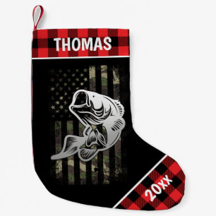 Petite Chaussette De Noël Camouflage personnalisé Plaid de pêche au bar à dr