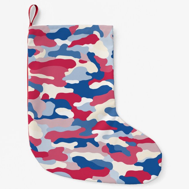 Petite Chaussette De Noël Camouflage rouge blanc et bleu (Devant)