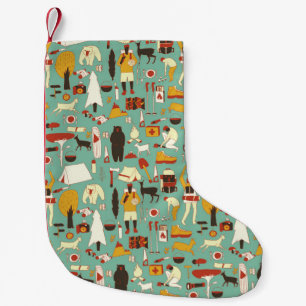 Petite Chaussette De Noël Camping à la main, motif rétro sans soudure.