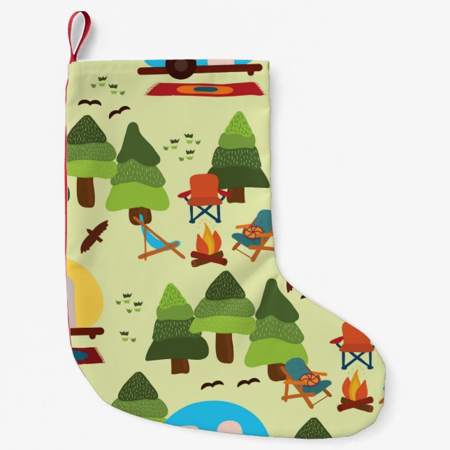 Petite Chaussette De Noël Camping - caravane, chaises de camping, cheminée (Devant)