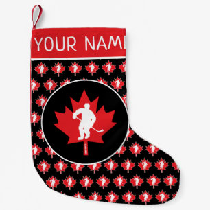 Petite Chaussette De Noël Canada personnalisé Feuille d'érable de hockey can