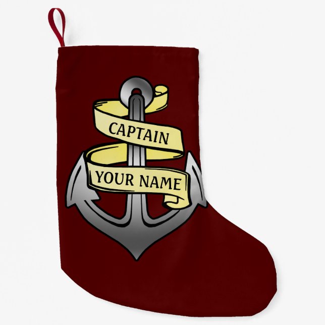 Petite Chaussette De Noël Capitaine de bateau personnalisable votre Ancre (Devant)