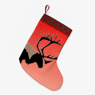 Petite Chaussette De Noël Caribou au coucher du soleil - Art original de la 